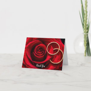 Red Rose Wedding Thank You Notes Cards with Rings