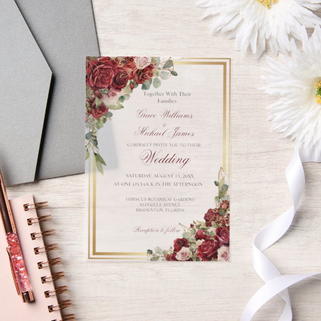 Red Rose Wedding Vellum Invitations (Wedding)
