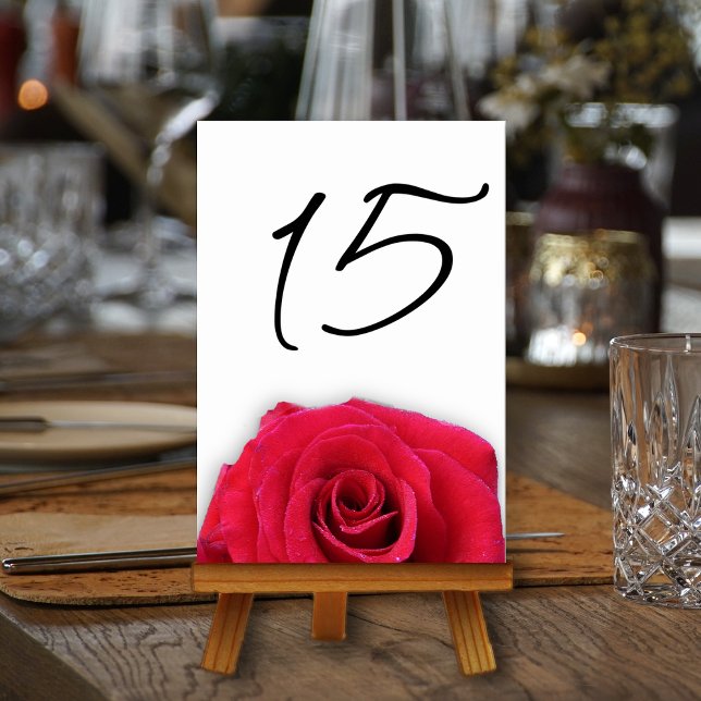 Red Rose Wedding Vertical Table Number Cards (Creator Uploaded)