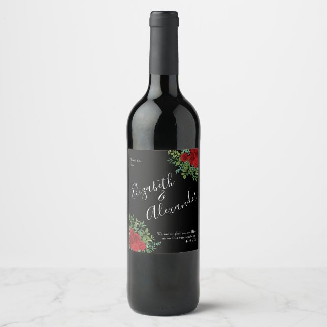 Red Rose Wedding Wine Label (Front)
