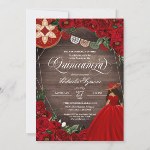 Red Rose Western Charra Mariachi Quinceañera Invitation