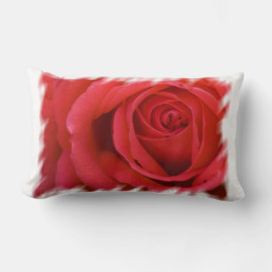 Red Rose White Border Lumbar Cushion