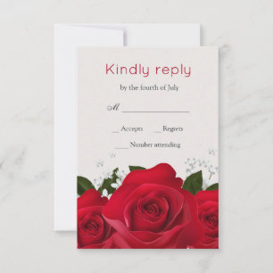 Red rose, white flowers Wedding RSVP