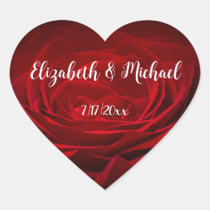 Red Rose White Handwritten Script Custom Wedding  Heart Sticker