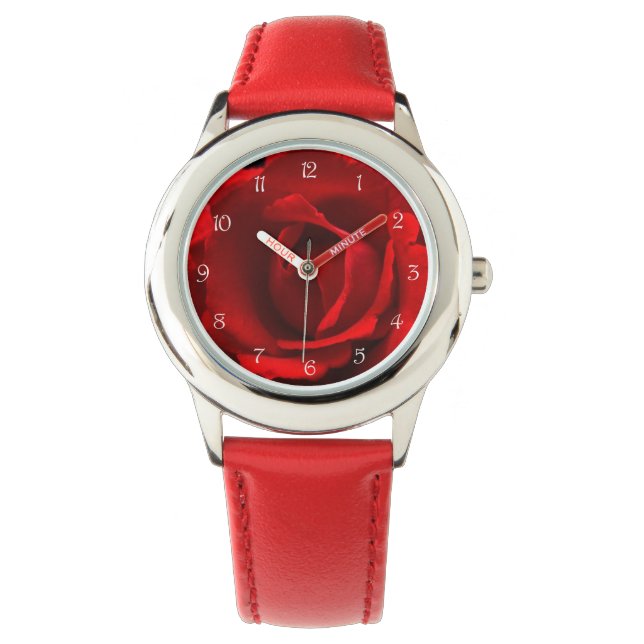 Red Rose White Script Numbers wacnm Watch (Front)