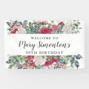 Red Rose Winter Botanical 60th Birthday Banner