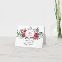 Red Rose Winter Botanical 80th Birthday Thank You