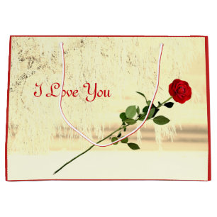 Red Rose Winter Frost I love You design Large Gift Bag