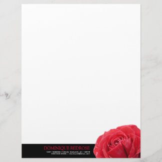 Red Rose with Black Accent Personalized Letterhead