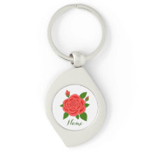 Red Rose With Buds & Text Keychain