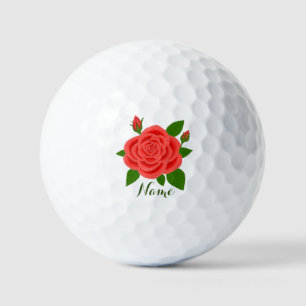 Red Rose With Buds & Text Value Golf Balls