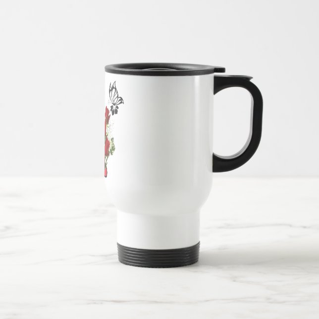 Red Rose with Butterfly & Bird Travel Mug (Right)