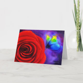 Red Rose With Butterfly Painting Art - Multi Card