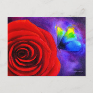 Red Rose With Butterfly Painting Art - Multi Postcard