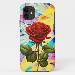 RED ROSE WITH GEOMETRIC MODERN NATURE BACKGROUND Case-Mate iPhone CASE