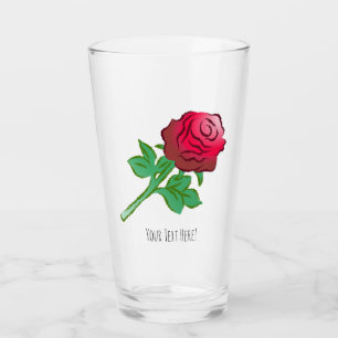 Red Rose with Green Leaves Glass