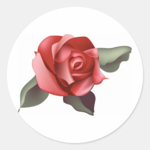 Red Rose with Leaves Classic Round Sticker