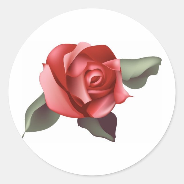 Red Rose with Leaves Classic Round Sticker (Front)
