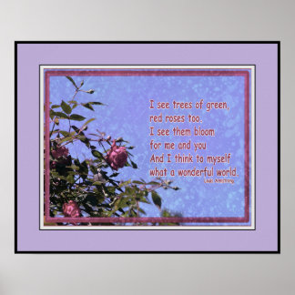 Red rose with Louie Armstrong quote Poster