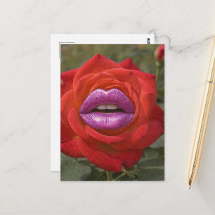 Red Rose with Pink Lips Collage Postcard