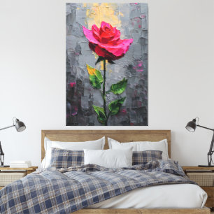 Red Rose with Stem Texture Abstract Wall Art