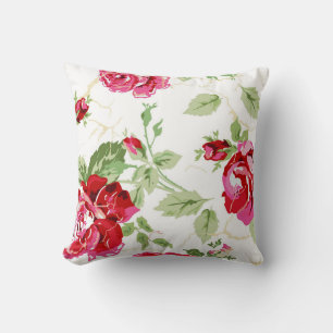 Red rose with white background print throw pillow