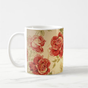 Red rose, yellow, antique floral print coffee mug
