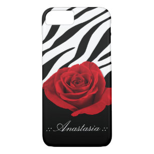 Red Rose Zebra Print personalised iPhone 7 Case