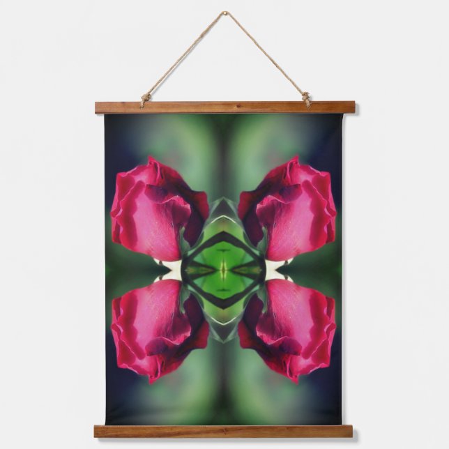 Red Rosebud Bending Abstract Hanging Tapestry (Front)