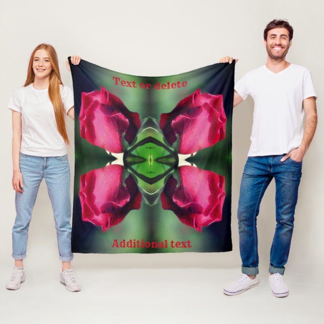 Red Rosebud Bending Abstract Personalised Fleece Blanket (In Situ)