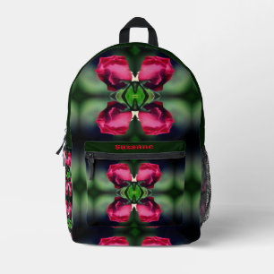 Red Rosebud Bending Abstract Personalised Printed Backpack