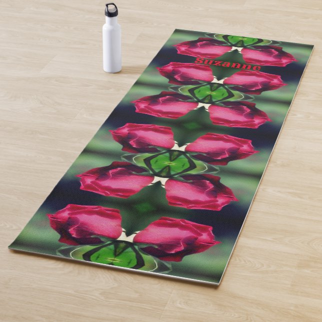 Red Rosebud Bending Abstract Personalised Yoga Mat (In Situ)
