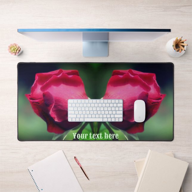 Red Rosebud Bending Flower Personalised Desk Mat (Office 1)