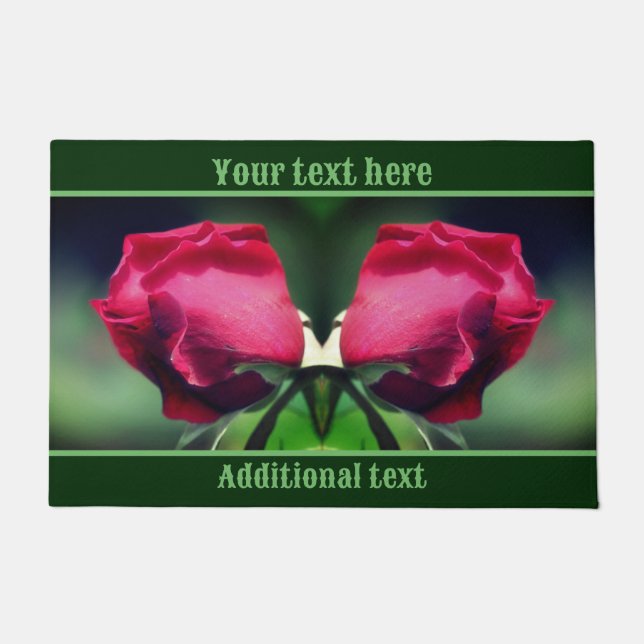 Red Rosebud Bending Flower Personalised Doormat (Front)