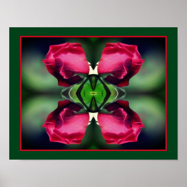 Red Rosebud Bending Mirror Abstract Poster (Front)