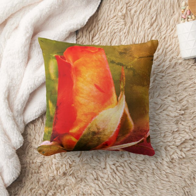 Red Rosebud Close Up Abstract Grunge  Cushion (Blanket)