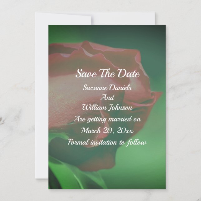 Red Rosebud Floral Wedding  Save The Date (Front)