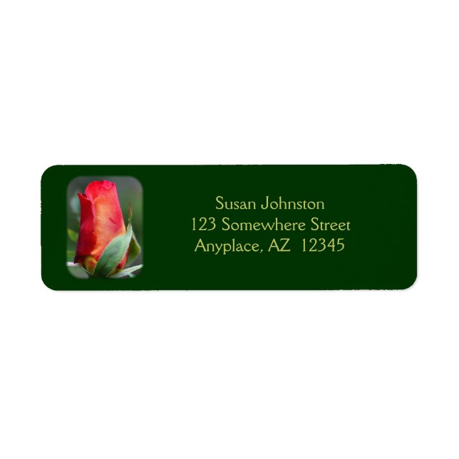Red Rosebud Flower Address Label (Front)