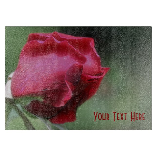 Red Rosebud Flower Nature Cutting Board (Front)