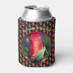 Red Rosebud Flower Personalised Can Cooler