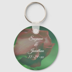 Red Rosebud Flower Personalised Wedding  Key Ring