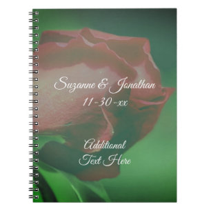 Red Rosebud Flower Personalised Wedding Notebook