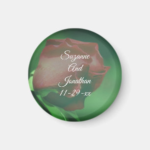 Red Rosebud Flower Personalized Wedding  Magnet