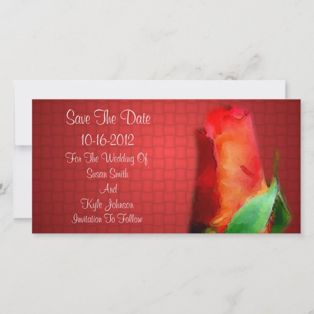 Red Rosebud Flower Wedding  Save The Date (Front)