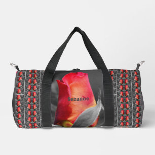 Red Rosebud Partial Colour Mirror Personalised Duffle Bag