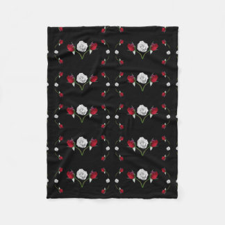 Red Rosebuds and White Roses Fleece Blanket