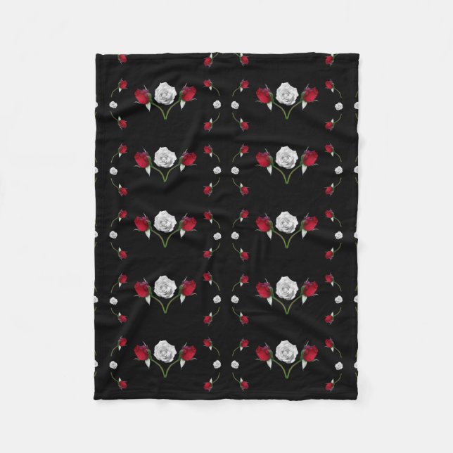 Red Rosebuds and White Roses Fleece Blanket (Front)