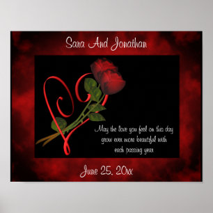 Red Rosebuds Red Heart Personalised Wedding Gift Poster