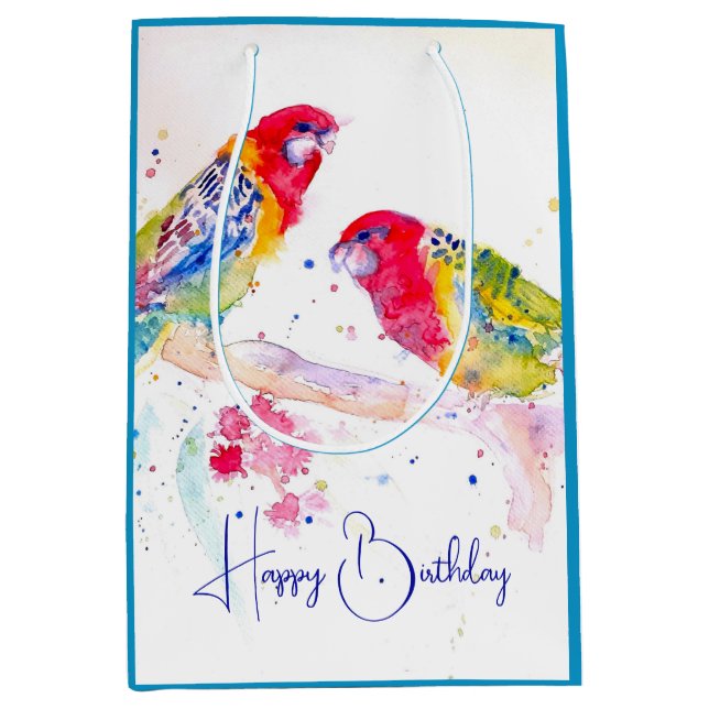 Red Rosella Parrot Watercolour Painting Computer Medium Gift Bag (Front)