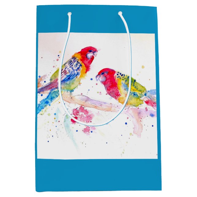 Red Rosella Parrot Watercolour Painting Computer Medium Gift Bag (Front)